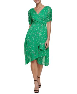 DKNY Ruched Sleeve Faux Wrap Dress ...